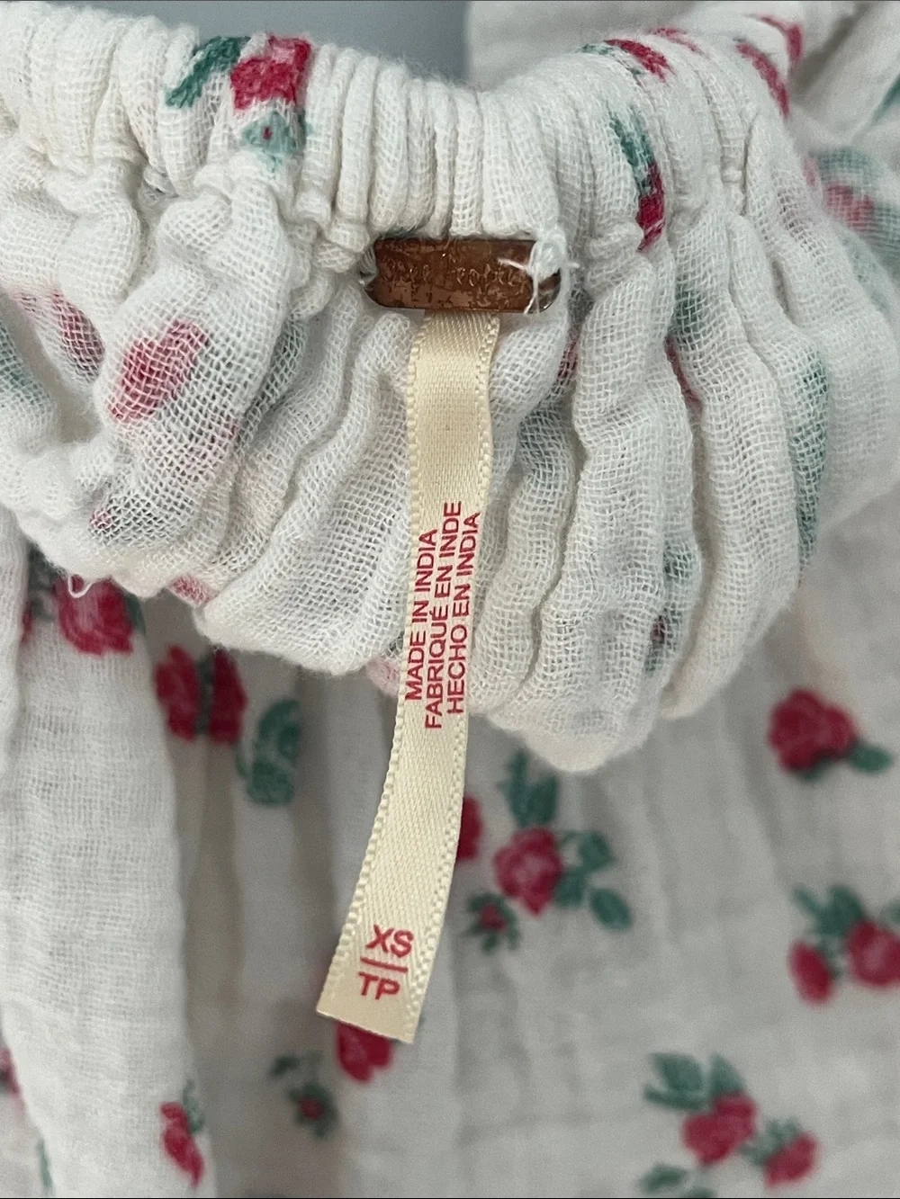 Free People White Floral Tie-Back Top with Red and Blue Flowers